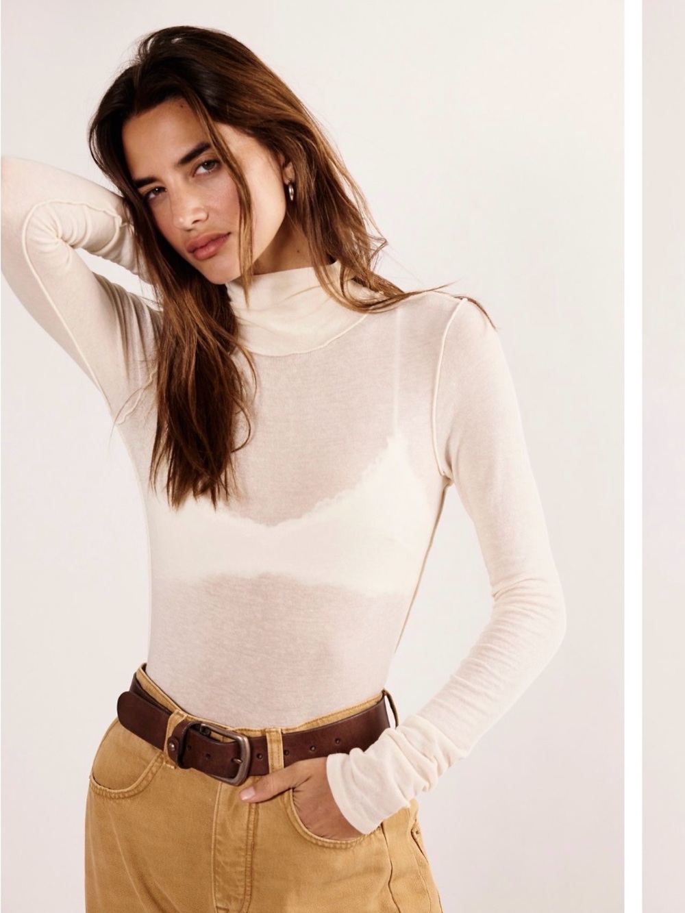 We the Free Peppermint Women's Cream Turtleneck Long-Sleeve Top